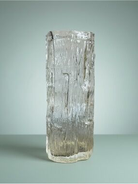 Vintage Bark Glass Vase Mid Century Textured Clear Flower Vase 8.25"